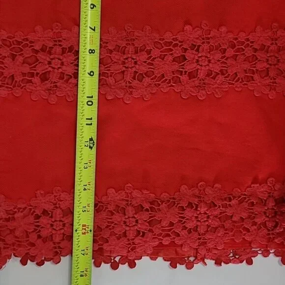 J Crew Red Crocheted Lace Trim Pencil Skirt size 12 - Picture 8 of 8